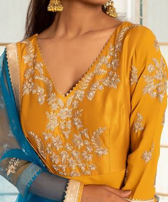 Honey mustard modal silk anarkali set 3