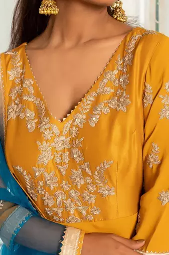 Honey mustard modal silk anarkali set