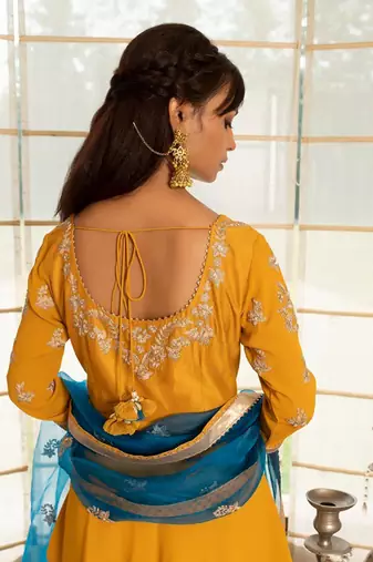 Honey mustard modal silk anarkali set
