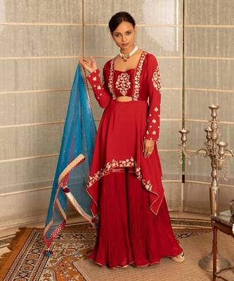 Rustish red modal silk garara set 1