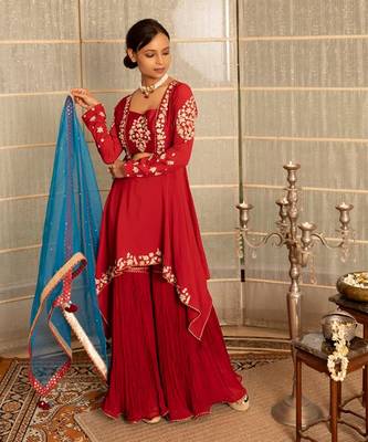 Rustish red modal silk garara set 2