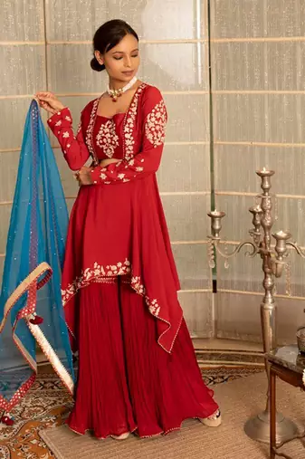 Rustish red modal silk garara set