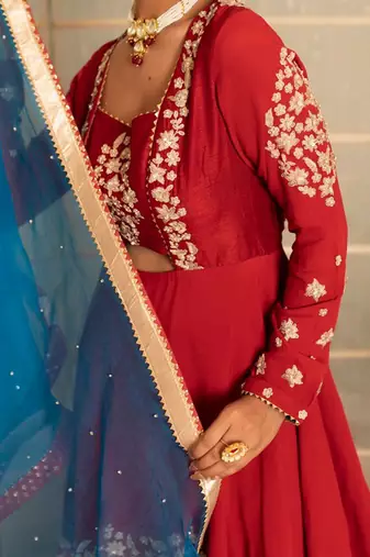 Rustish red modal silk garara set