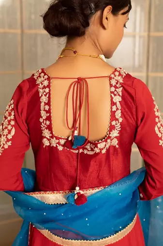 Rustish red modal silk garara set