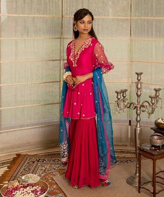 Jazzberry jampink modal silk garara set 1