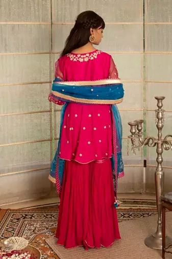Jazzberry jampink modal silk garara set