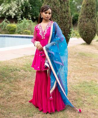 Jazzberry jampink modal silk garara set 4
