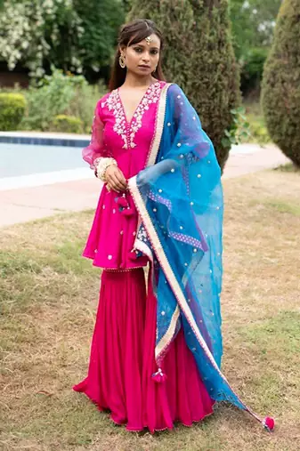 Jazzberry jampink modal silk garara set