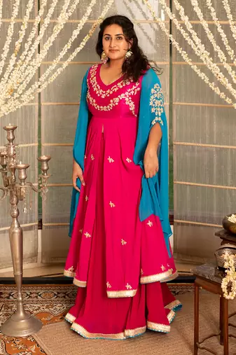 Jazzberry jampink modal silk anarkali set