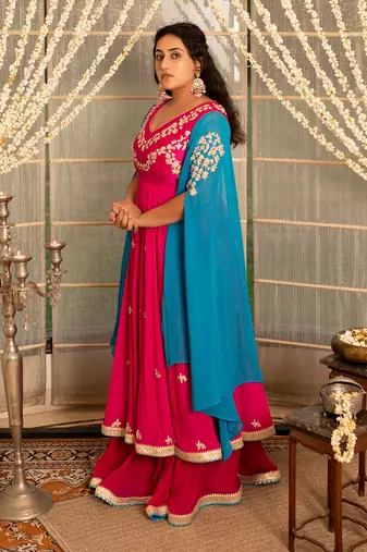 Jazzberry jampink modal silk anarkali set