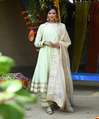 Mint green mul silk anarkali set 1