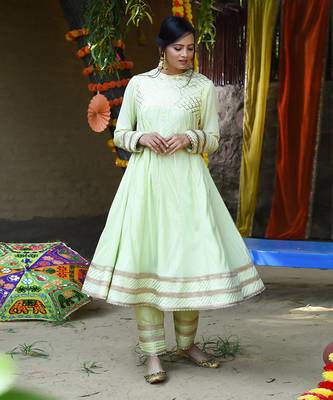 Mint green mul silk anarkali set 2