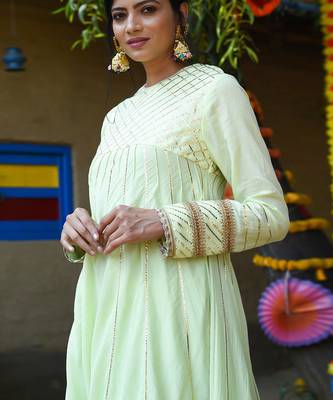 Mint green mul silk anarkali set 4