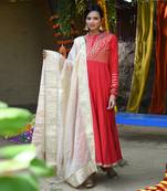 Red twill cotton anarkali set