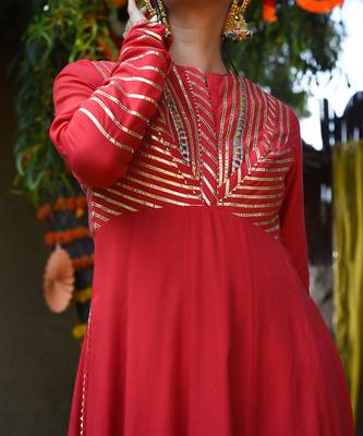 Red twill cotton anarkali set 4