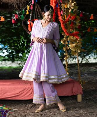 Lavender twill cotton anarkali set 1