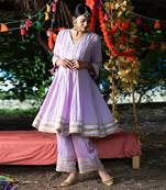 Lavender twill cotton anarkali set