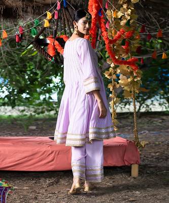 Lavender twill cotton anarkali set 2