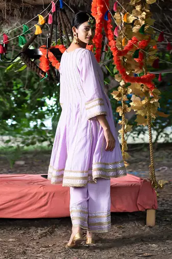 Lavender twill cotton anarkali set