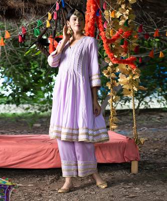 Lavender twill cotton anarkali set 3