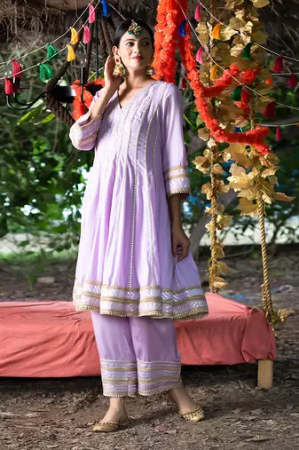 Lavender twill cotton anarkali set