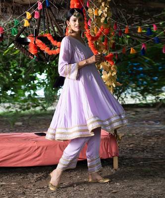 Lavender twill cotton anarkali set 4