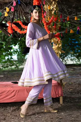 Lavender twill cotton anarkali set
