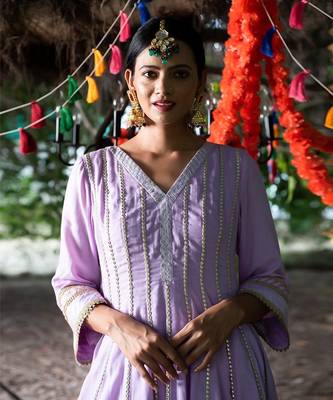 Lavender twill cotton anarkali set 5