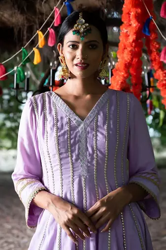 Lavender twill cotton anarkali set