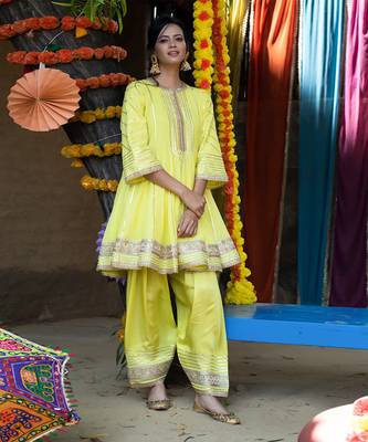 Lime green mul silk anarkali set 1