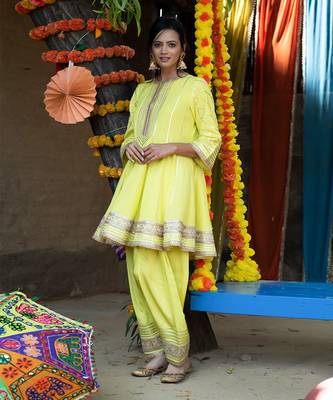 Lime green mul silk anarkali set 2