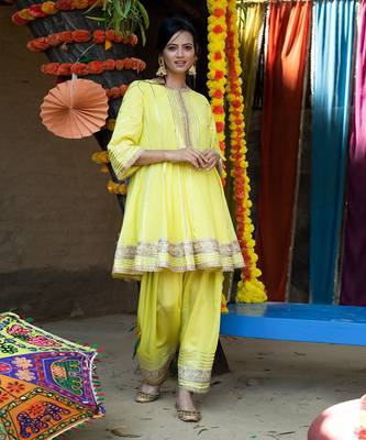 Lime green mul silk anarkali set 4