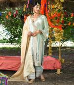 Sea green mul silk kurta set