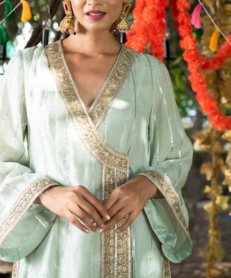 Sea green mul silk kurta set 2