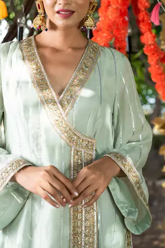 Sea green mul silk kurta set