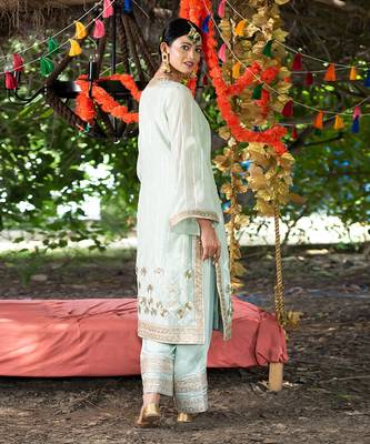 Sea green mul silk kurta set 3