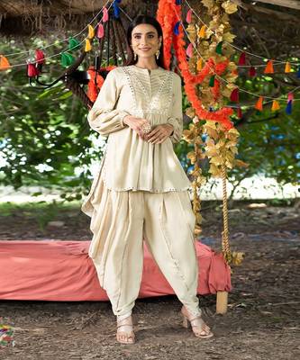 Beige twill cotton kurta set 1