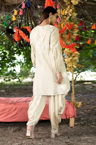 Beige twill cotton kurta set