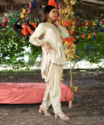 Beige twill cotton kurta set 3