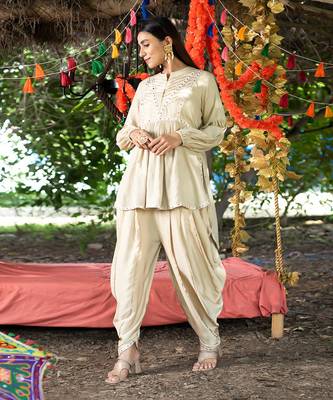 Beige twill cotton kurta set 4