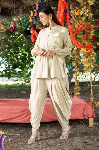 Beige twill cotton kurta set