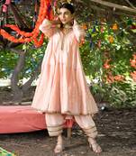 Peach twill cotton anarkali set
