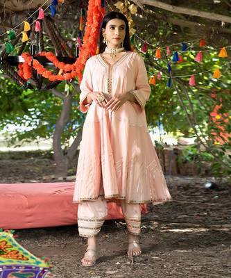 Peach twill cotton anarkali set 2