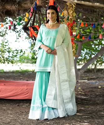 Aqua twill cotton sharara set 1