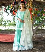 Aqua twill cotton sharara set