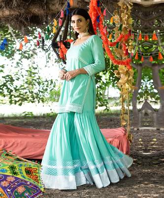 Aqua twill cotton sharara set 3