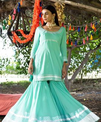 Aqua twill cotton sharara set 4