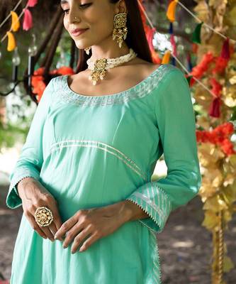 Aqua twill cotton sharara set 5