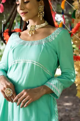 Aqua twill cotton sharara set
