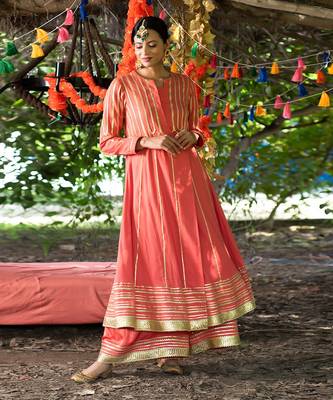 Carrot twill cotton anarkali set 1